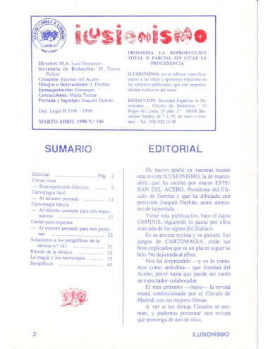 MAGIA - REVISTA ILUSIONISMO LA MAGIA DE GEMINIS - MARZO ABRIL - 1990 Nº 346