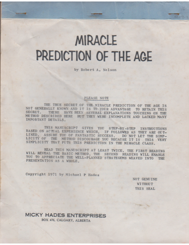 MIRACLE PREDICTION OF THE AGE by Robert A. Nelson