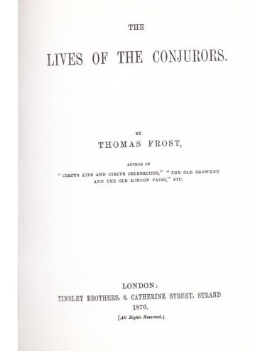 THE LIVES OF THE CONJURORS (Thomas Frost)